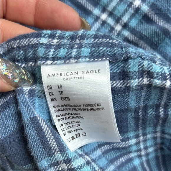 American Eagle Outfitters Blue Plaid Button Down Shirt - Picture 3 of 4